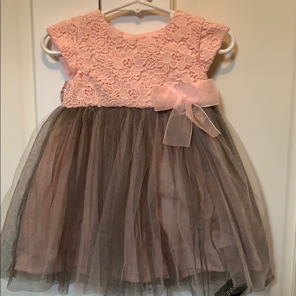 peachy pink/taupe baby girls fancy dress 3-6m NWT